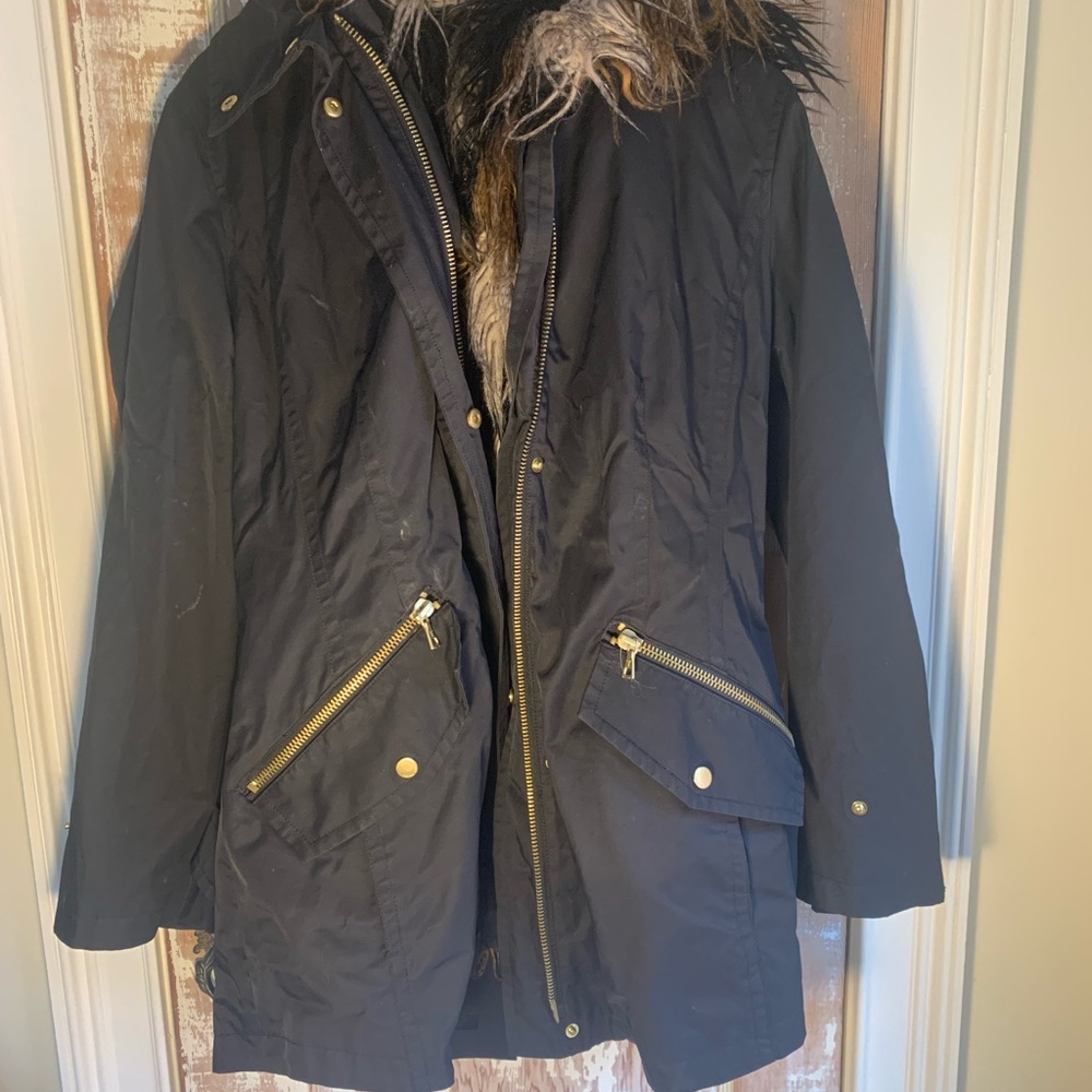 Trina Turk Black Winter Jacket with Removable fur insert